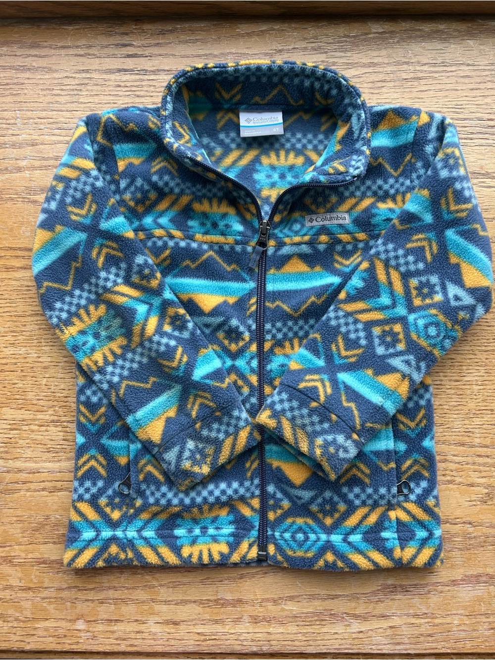 Columbia Kids' Teal & Mustard Patterned Fleece Jacket Sz 4T Winter Fall Aztec